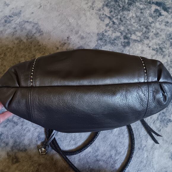 VTG Brighton Dark Gray Stud Leather Shoulder Hobo Bag W/Big Side Charm E736182 - Picture 6 of 12